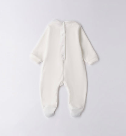 Tutina ciniglia con applicazione cuori nel colore panna