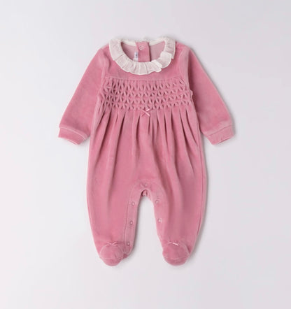 Tutina neonata ciniglia nel colore rosa antico