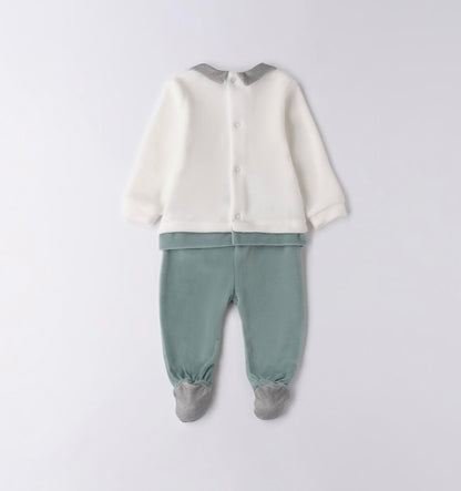 Tutina 2 pezzi neonato, nel colore panna e verde salvia