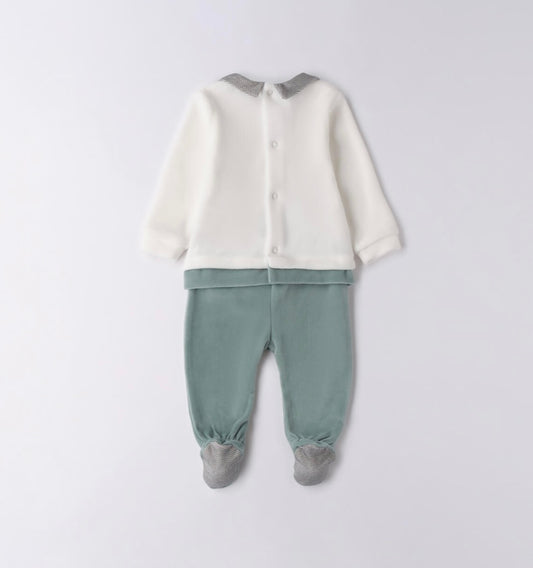 Tutina 2 pezzi neonato, nel colore panna e verde salvia