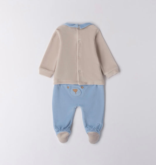 Tutina neonato 2 pezzi , nei colori tortora e azzurro