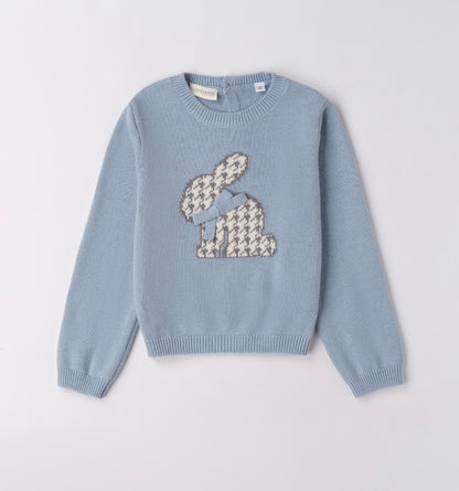 Maglione girocollo celeste con disegni coniglio