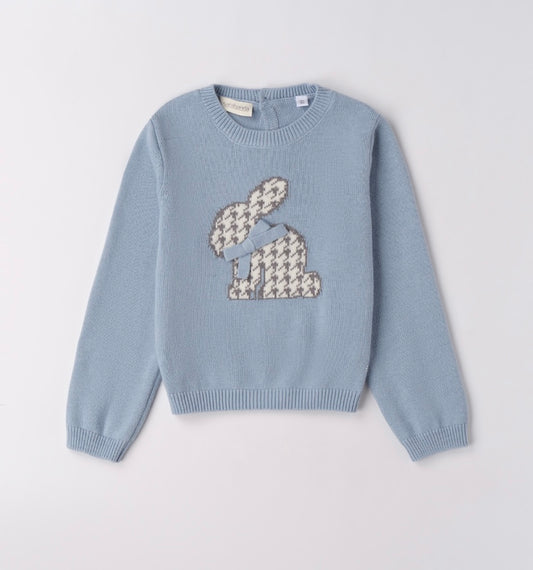 Maglione girocollo celeste con disegni coniglio