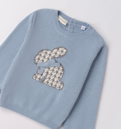 Maglione girocollo celeste con disegni coniglio