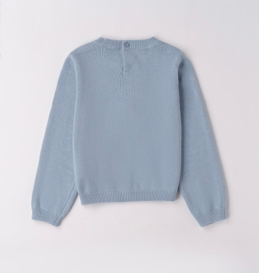 Maglione girocollo celeste con disegni coniglio