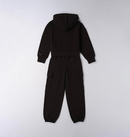 Tuta ragazza nel colore nero con cappuccio e pantalone gargo