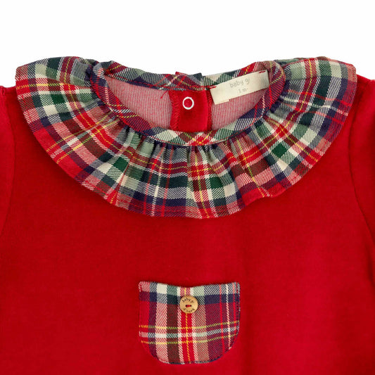 Tutina neonata con colletto rouche e dettagli in tartan