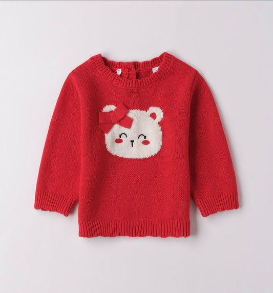 Maglione per neonata rosso con orsetto davanti