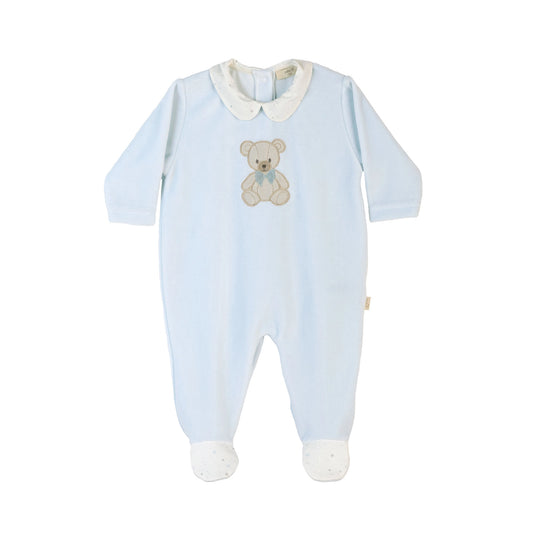 Tutina teddy in ciniglia celeste con colletto