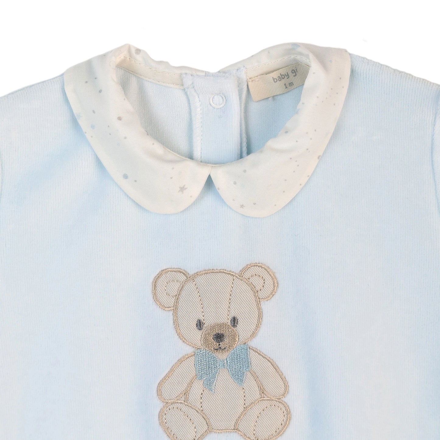 Tutina teddy in ciniglia celeste con colletto