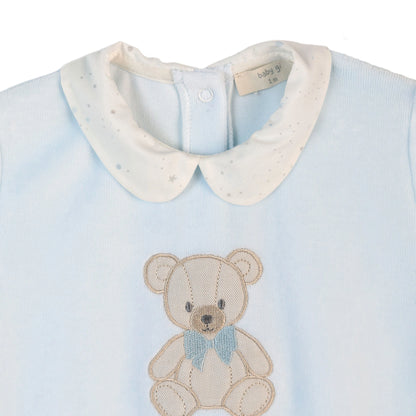 Tutina teddy in ciniglia celeste con colletto