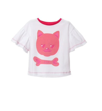 COMPLETO CON MAGLIETTA BIANCA CON GATTINO ROSA E LEGGINGS A FANTASIA