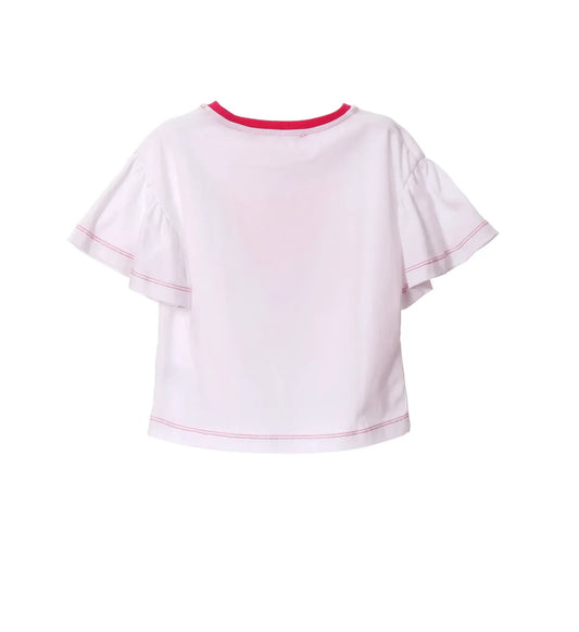 COMPLETO CON MAGLIETTA BIANCA CON GATTINO ROSA E LEGGINGS A FANTASIA