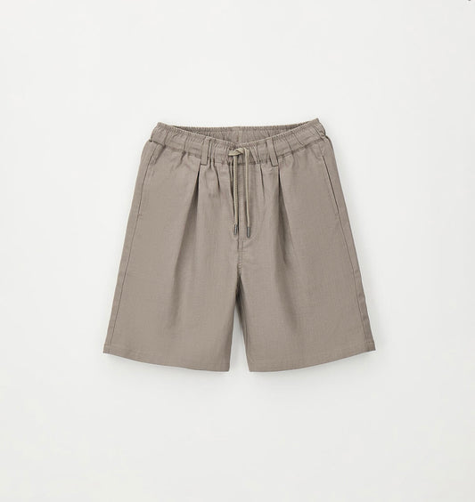 Pantalone corto in lino e cotone color fango