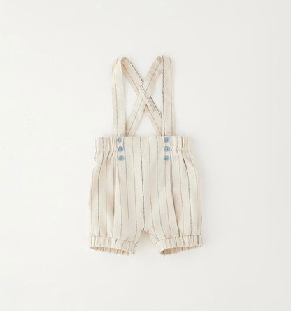 Pantaloni cerimonia neonato con bretelle ecrù