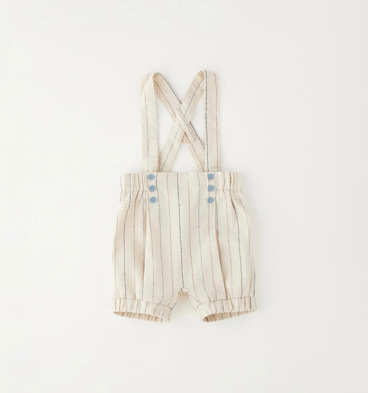 Pantaloni cerimonia neonato con bretelle ecrù