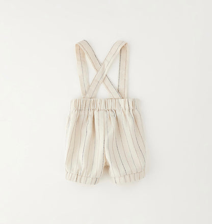 Pantaloni cerimonia neonato con bretelle ecrù