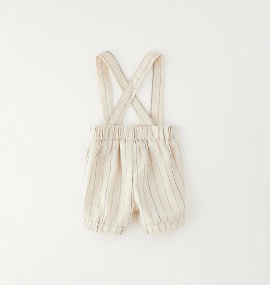 Pantaloni cerimonia neonato con bretelle ecrù