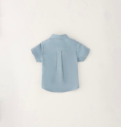 Camicia per neonato In lino e cotone verde acqua