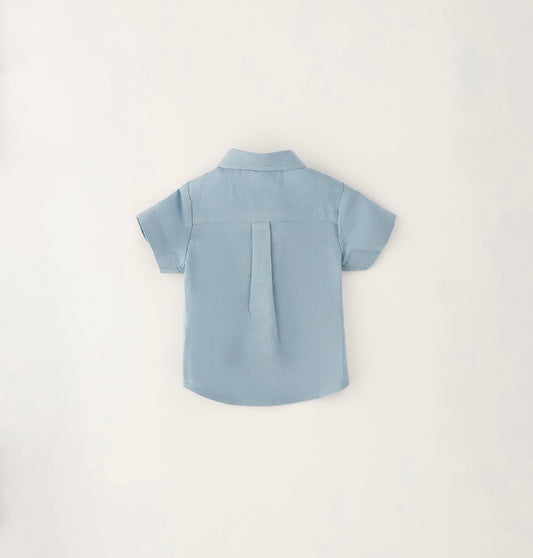 Camicia per neonato In lino e cotone verde acqua