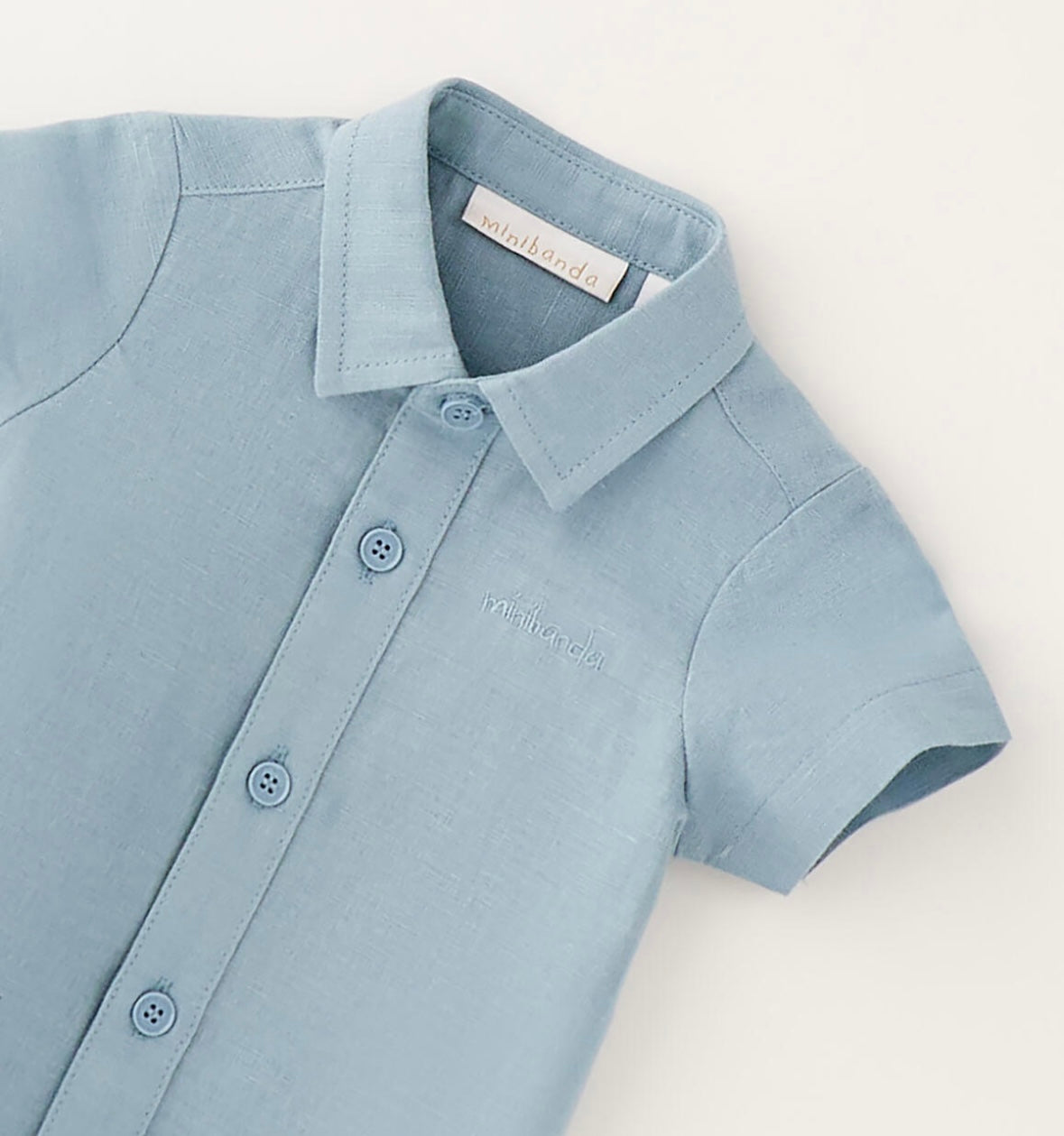 Camicia per neonato In lino e cotone verde acqua