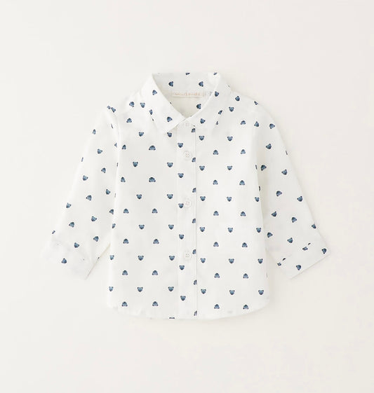 Camicia bianca  neonato fantasia orsetti verde