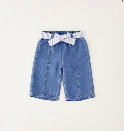 Pantalone lungo neonata con elastico in vita e cintura rigata