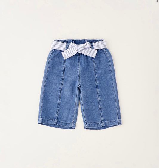 Pantalone lungo neonata con elastico in vita e cintura rigata