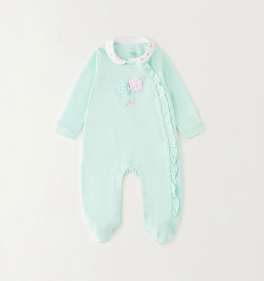 Tutina intera con piedini da neonata con fiori