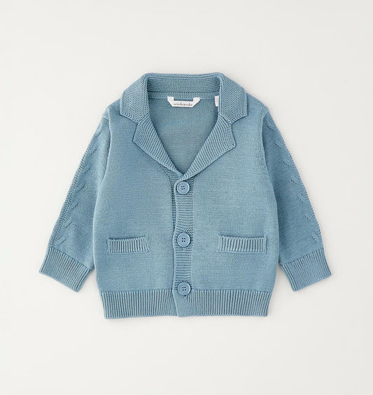 Cardigan color verde acqua per neonato in cotone