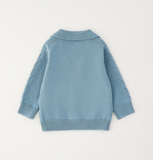 Cardigan color verde acqua per neonato in cotone