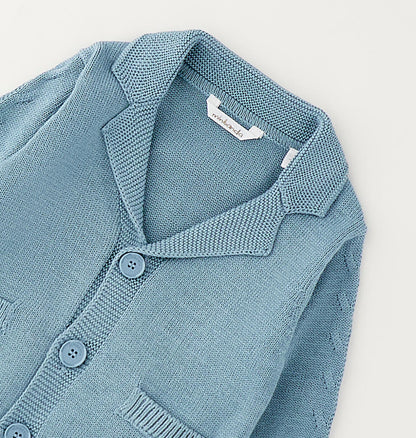 Cardigan color verde acqua per neonato in cotone