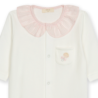 Tutina in cotone con chiusura avanti e ricamo