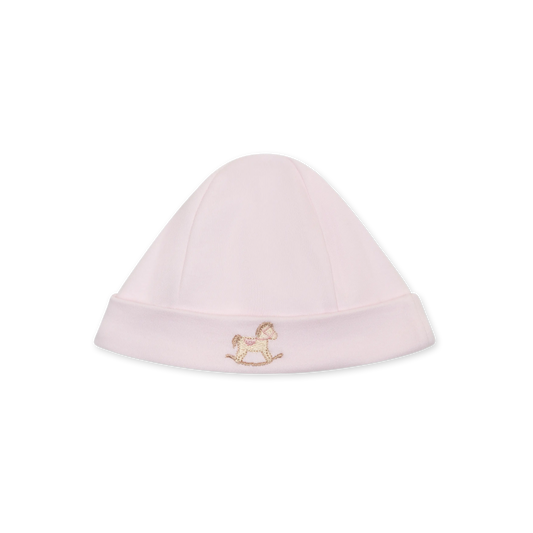 Cappellino in cotone rosa ricamo cavallo a dondolo