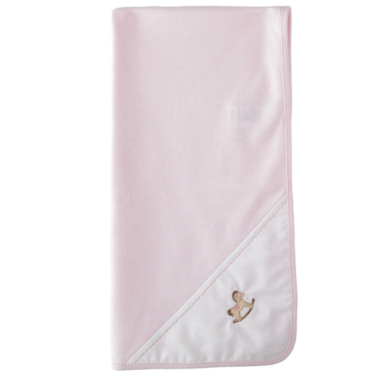 Quadrato in cotone rosa con ricamo cavallino a dondolo