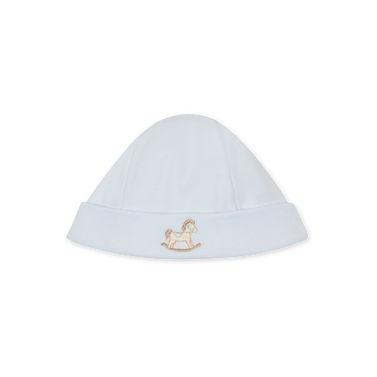 Cappellino in cotone azzurro ricamo cavallo a dondolo