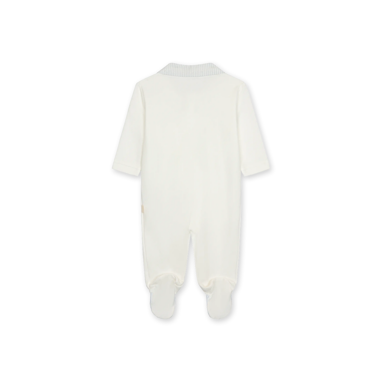 Tutina con piedi in cotone bianco con taschino e ricamo