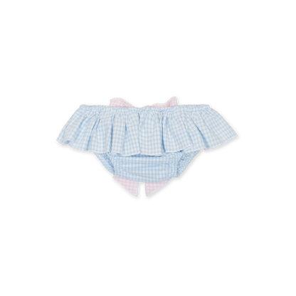 Completo estivo bimba fantasia quadretti bianco-azzurro