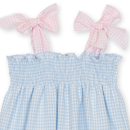 Completo estivo bimba fantasia quadretti bianco-azzurro