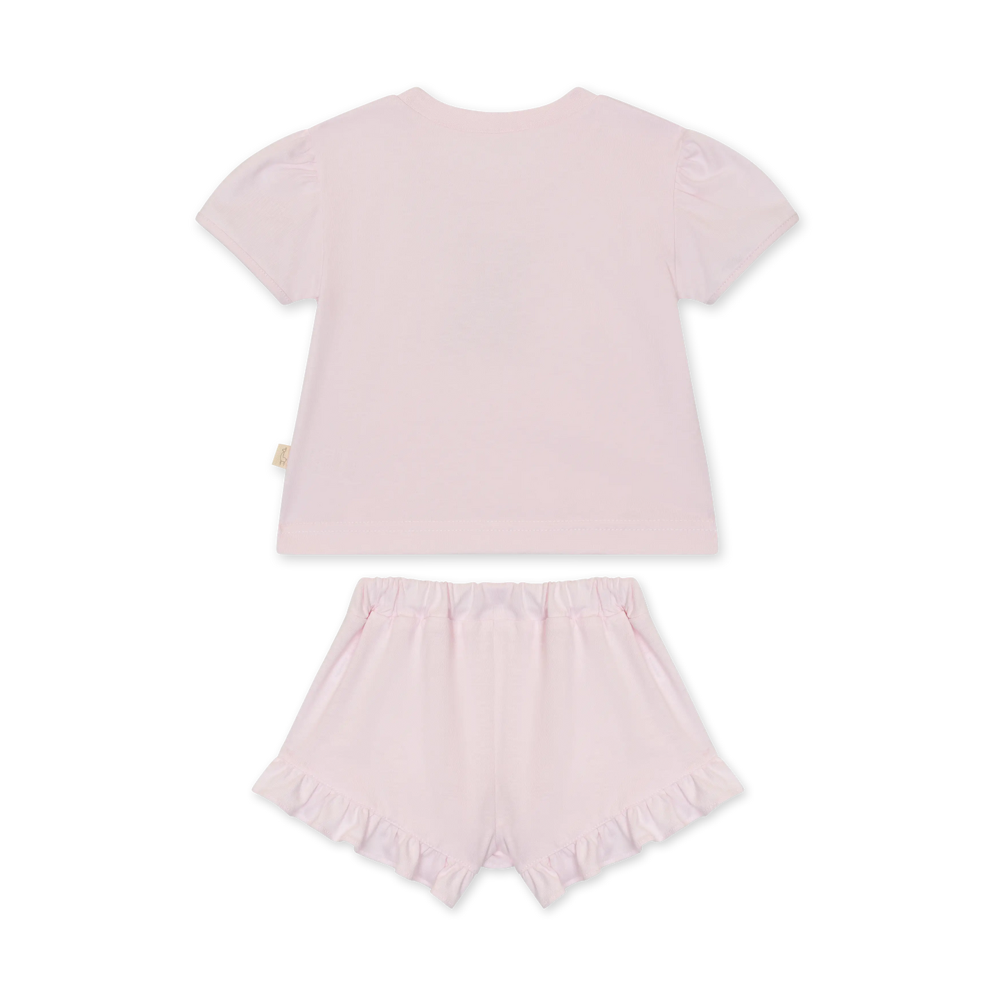 Pigiama bambina in cotone di jersey rosa con ricamo orsetto