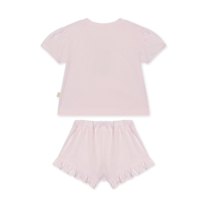 Pigiama bambina in cotone di jersey rosa con ricamo orsetto