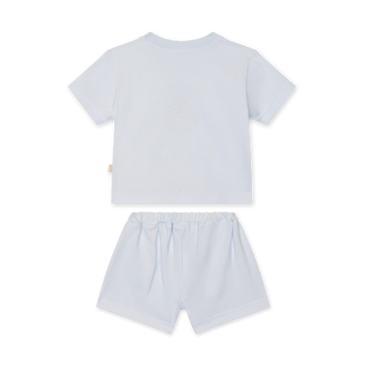 Pigiama bambina in cotone di jersey azzurro con ricamo orsetto