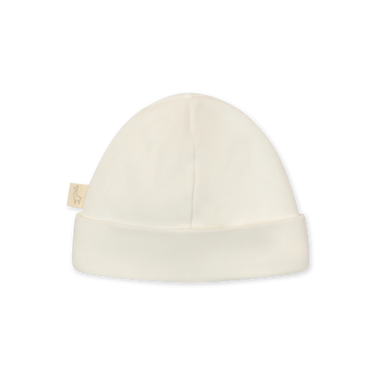 Cappellino in cotone bianco con fiocchetto a fantasia