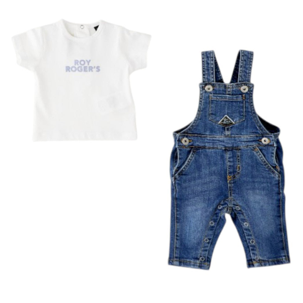 Completo composto da t-shirt e salopette in denim