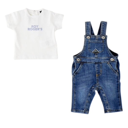 Completo composto da t-shirt e salopette in denim