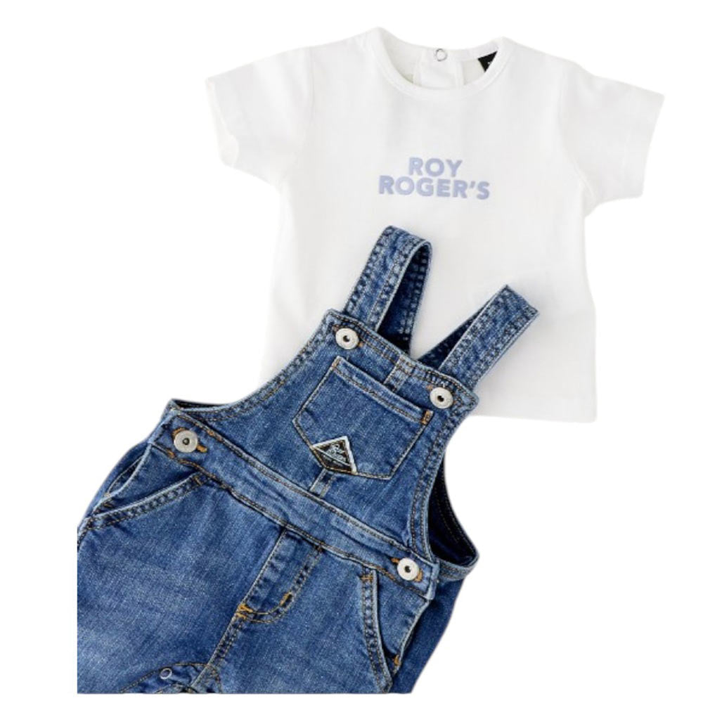 Completo composto da t-shirt e salopette in denim