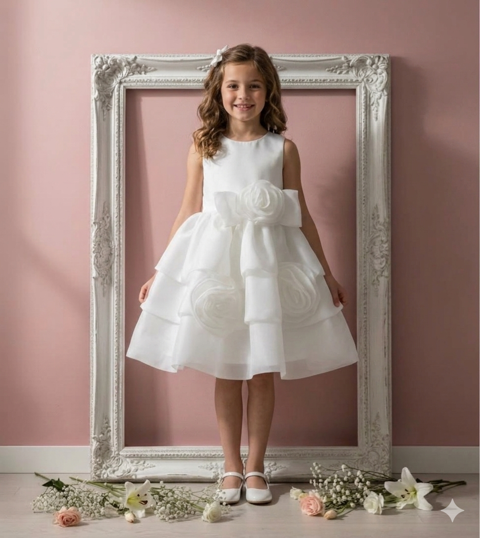 Abito cerimonia bambina in organza bianco