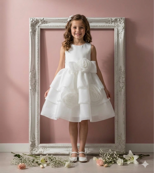 Abito cerimonia bambina in organza bianco