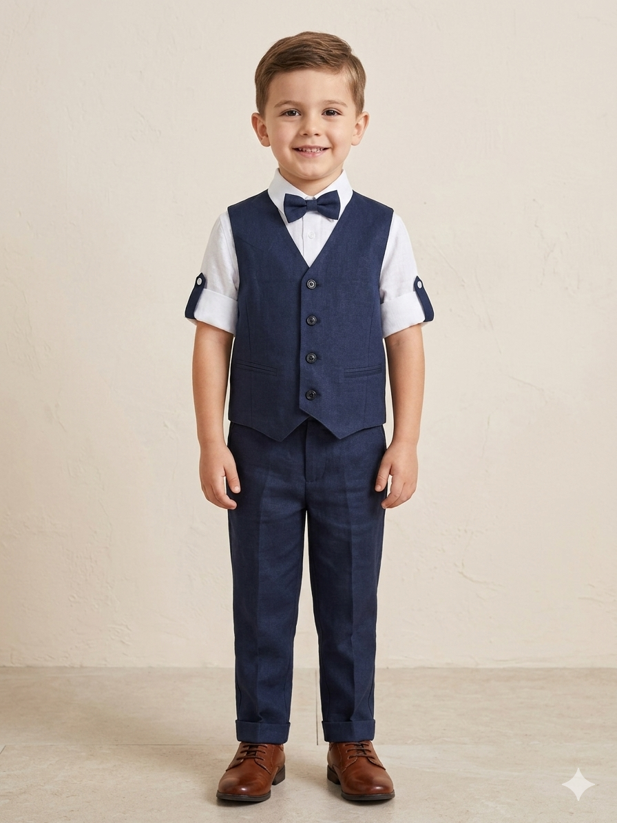 Completo bambino  in lino e cotone nel colore blu notte