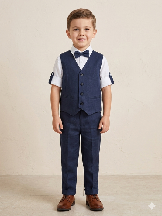 Completo bambino  in lino e cotone nel colore blu notte